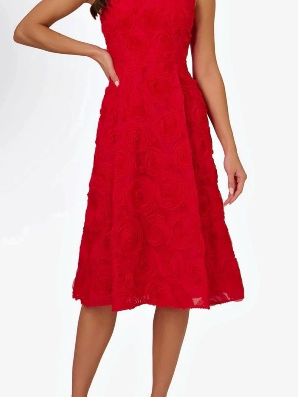 Adrianna Papell Rosette Soutache Lace Cocktail Midi Dress Red Size 10, nwt